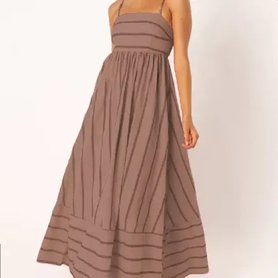  STRIPED SLEEVELESS FLARED DRESS